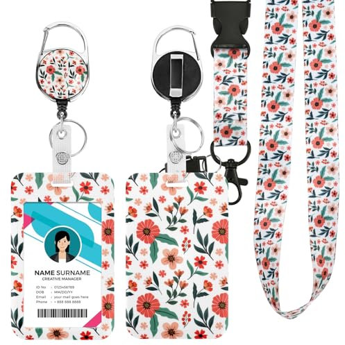 Ausweishülle mit Band, Id Badge Holder Breakaway Lanyard für, Einziehbare Badge Reel, Abnehmbare Namensschild Clips, Hals Lanyard Strap, Lehrer Büro Geschenke (Blumen)