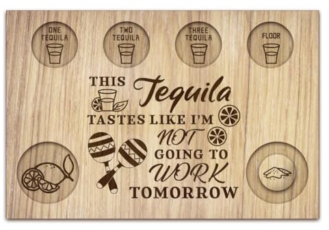 BENECREAT Mexican Sand Hammer Tequila Shot Glasses Serving Tray, Wooden Glass Holder with Salt Rim Shot Glasses Board for Bar, Restaurant, Party, Family Gathering, 20x30cm