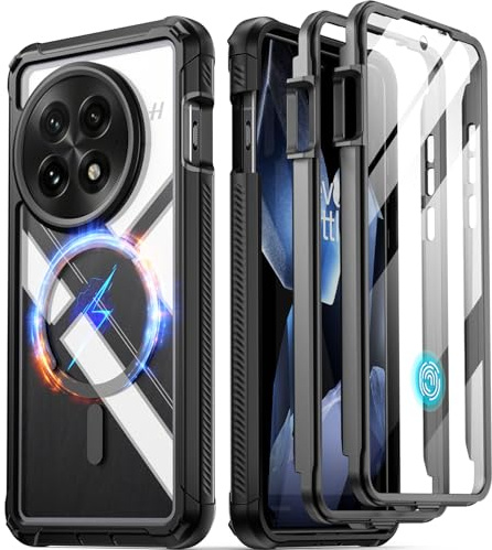 Poetic Guardian Case for OnePlus 13 5G, Built-in Screen Protector [Work with Fingerprint ID], [2 Front Frame] Full Body Shockproof Rugged Clear Cover Case, Black/Clear