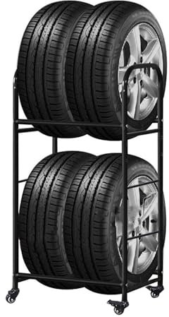 2-Stöckiges Lagerregal Für Dicke Reifen In Der Garage, Verstellbares Industrielles Rollreifenregal Mit Rädern, Autoreifen-Ausstellungsständer Für Den Außen-/Innenbereich,S