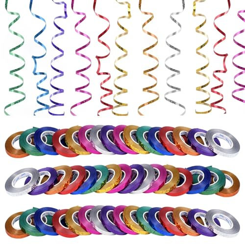 48 Pezzi Nastro Arcobaleno per Palloncini,10 m/Rotolo Decorazioni Carnevale in 8 Colori,Nastri Colorati per Pacchi Regalo,Nastro Pacchi Regalo per Legare Palloncini,Decorazioni per Feste,Compleanno