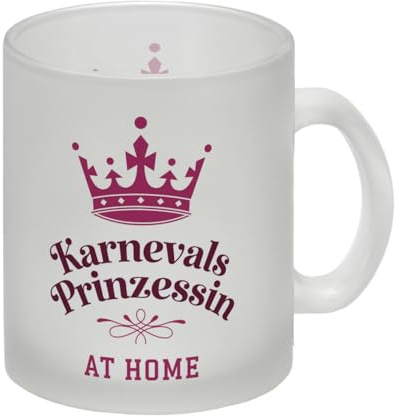 Karnevals Prinzessin Glas Tasse mit pinker Krone Lustiger Becher für Karnevalsfreunde Jecken und Freunde der Narren