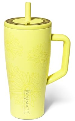 BrüMate Era 30 oz Tumbler with Handle & Straw | 100% Leakproof Insulated Water Bottle Tumbler with Lid & Flexible SoftSip Straw | Made of Stainless Steel | Cup Holder Friendly | 30oz (Citrus Daisy)