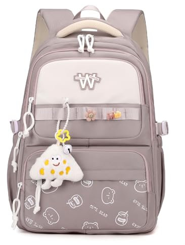 JANSBEN Schulrucksack für Mädchen, Wasserdichter Rucksack mit Mehrfachfach-Design für Schule, Reisen und Arbeit, Dunkelviolet Bequeme Schultasche Ideal für 10-Jährige Kinder, Jungen und Teenager