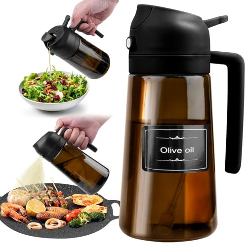 CUESVAP 470ml Spray Huile Cuisine, Protection Contre la Lumière, 2 en 1 Vaporisateur Huile Air Fryer, Verre Pulvérisateur Huile d’Olive pour Cuisson, Salades et Accessoire Cuisine