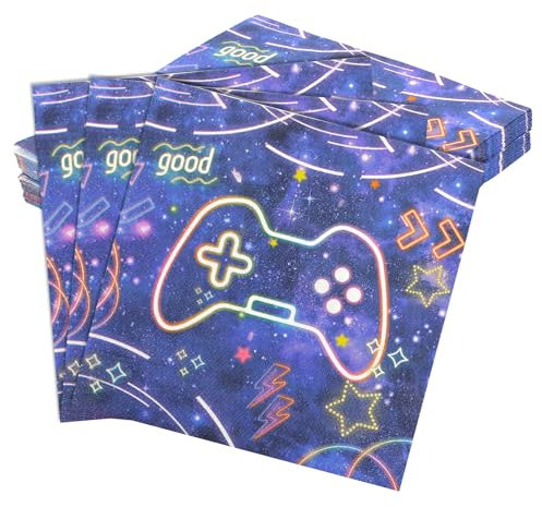 48 Stück Servietten Geburtstag Spielparty, 33 x 33cm Happy Birthday Servietten, Neonfarbe Papierservietten für Junge Mädchen Geburtstag Party Feiern Deko