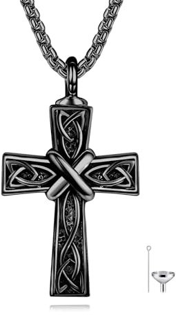 POPLYKE Keltische Kreuz Urne Halskette Sterling Silber Keltische Knoten Asche Anhänger Kreuz Kremation Schmuck für Damen Herren