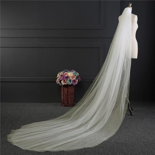 Blausky 1 Stück Elegante Damen Bodenlang Schleier,Brautschleier Softtüll Lang Bridal Tüll mit Kunststoff-Haarkamm Tüllboden für Hochzeit Junggesellinnenabschied Party,2m,Elfenbein 1 Schicht