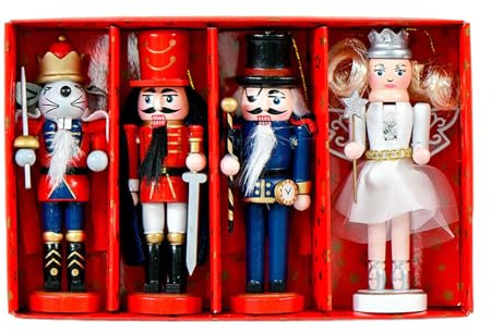 LfrXtra Home Lot de 4 casse-noisettes en bois 13 cm Décoration soldat Souris Princesse Garde Sapin de Noël Design classique