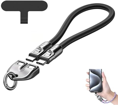 240W Charging Cable with Wearable Bracelet Design,Crossbody & Wrist Strap Lanyard, Lightweight Double Interface,Portable Fashion Fast Charger Cable For Laptops, Phones, Tablets (Black, 0.3)