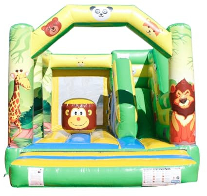 Solycarpa Castillo Hinchable Compacto 5x3 m con Tobogán Selvo | Inflable Infantil para Jardín con Soplador Incluido, Fácil de Montar y Transportar, Alta Resistencia