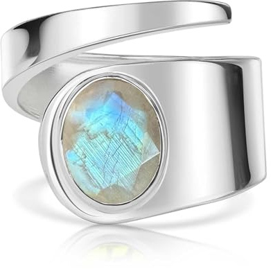 MATERIA by Matthias Wagner Edelstein Ring Silber 925 Damen Silberring breit mit Stein verstellbar