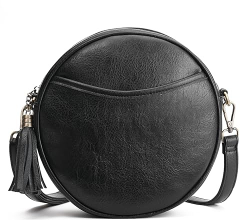 GAEKEAO Umhängetasche Damen, Vegan Leder Crossbody Bag Kleine Handtasche Runde Schultertasche mit Verstellbaren Gurten Schlüsselanhänger, Geschenk für Frauen
