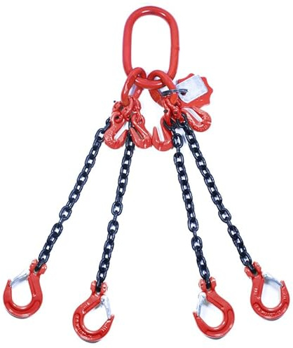 Alfa Logistik Kettengehänge 4-Strängig 6mm x 1m mit Gabelkopfhaken und Verkürzungshaken - Hochfest Anschlagkette - Krankette Robuste Ausführung - Kette Güteklasse 8 für Kräne