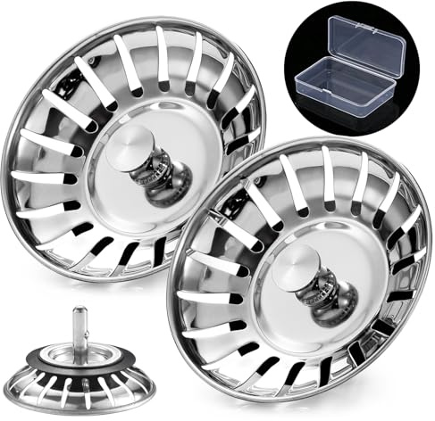 Upgraded Kitchen Sink Plug Strainer Stainless Steel Strainers Sink Plugs Replacement Drain Stopper for Food/Hair Catcher - UK Sinks Hole Diameter 78mm (2 Pack)