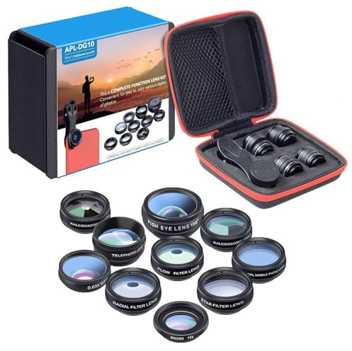 10in1 Handy Kamera Objektiv Set mit 17mm Clip, Fischaugenobjektiv & Weitwinkelobjektiv für iPhone für samsung, CPL Filter und Linse für Reisefotografie