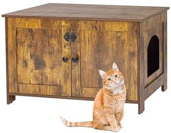 Relaxdays Katzenschrank für Katzentoilette, Trennwand, Eingang, Dunkelbraun | Katzenklo verstecken, HBT 46x78,5x44,5cm
