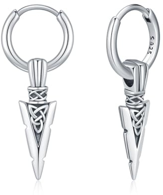 REDSUN 925 Sterling Silber Pfeilspitze Creolen Ohrringe, Herren Keltisches Knoten Hochpoliert mit Oxidation Vintage Schmuck für Damen Männer