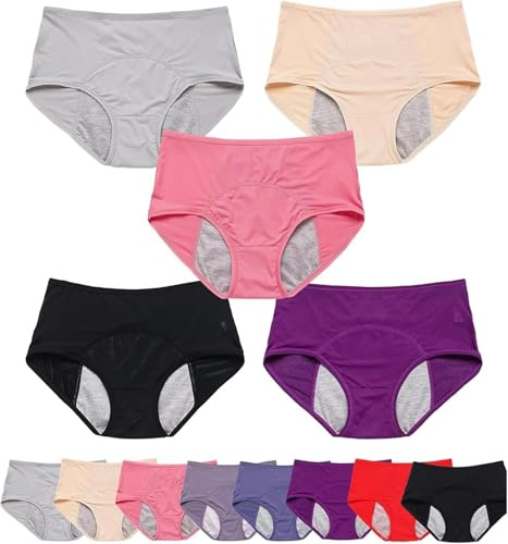 Unterhose Damen Inkontinenz,Unsichtbare & Atmungsaktive Slipeinlagen-Höschen für Blasenschwäche,Diskret & Bequem für Alltag & Nacht,Wiederverwendbare Baumwollhöschen,Inkontinenzschutz (5pcs, XXL)