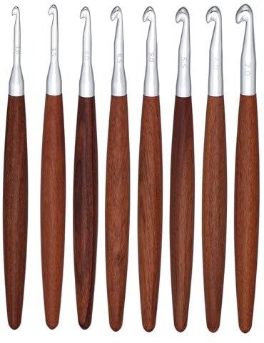 VELAJA Häkelnadel Set aus Holz, 8 Stück Aluminium Häkelnadeln 3.0-7.0 mm mit Ergonomic Holzgriff, für Häkelarbeiten wie Puppen, Decken, Mützen, Schals und Accessoires