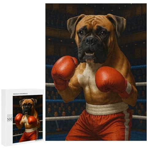500 PCS Puzzles Für Teenager Boxer Dog in Boxing Ring Puzzles Für Erwachsene Entspannungsspiele Wanddekoration Fördert Das Gehirntraining 500 PCS