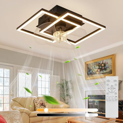 Homefire Ventilatore da soffitto a LED con illuminazione silenzioso | Ventilatore da soffitto e telecomando nero dimmerabile ventilatori moderni con luce 6 velocità timer per camera da letto