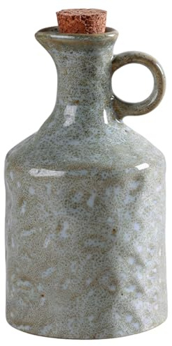 Olive Oil Bottle, Olive Oil Dispenser Bottle, 400ml Green Ceramic Kitchen Bottles with Cork Stopper & Ergonomic Handle for Cooking Oils, Vinegar.