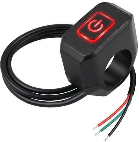 Interrupteur Moto à Voyant Rouge, Interrupteur Lumière Moto 3 Fils IP65, Bouton Moto On Off pour Éclairage LED, Commande Feu Auxiliaire, Boîtier Compact Noir