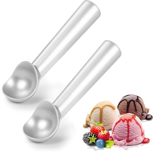 Liekadijiae 2 Piezas Cuchara Helado Bola Acero Inoxidable | Sacabolas Helado Profesional Antiadherente, para Gelato, Sorbete, Masa de Galletas (Plata)