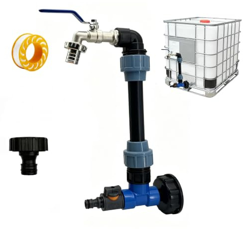 Yolistar Kit IBC 2 in 1 - Rubinetto a Collo di Cigno e Valvola a Sfera per Cisterna 1000L, Adattatore per Serbatoio Acqua Piovana, Acciaio Inox