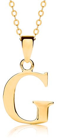 Theia Pendentif en Or Jaune 9ct Personnalisé avec Initiale (A-Z ) et Chaîne gourmette 18 - Lettre G