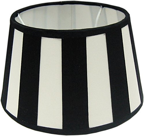HDmirrorR Tisch-Lampenschirm *rund*, Chintz Creme mit schwarzen Balkenstreifen Du=20 /Do=15 / schräge H=12cm, Befestigung unten E27 (E14 mit optional bestellbarem Reduzierring)