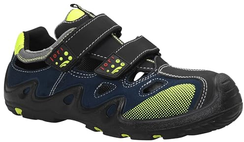 JORI Sicherheitsschuhe Harvey Easy S1P, Damen und Herren, Leder/Textil, Kunststoffkappe (Leichter als Stahlkappe), leicht, sportlich 48, Schwarz-Blau-Gelb