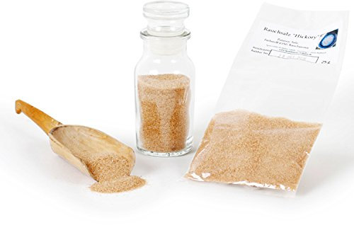 Rauchsalz Hickory, Gourmetsalz, Gewürzsalz, Hickorysalz, Pommessalz, Smoked Salt, vegetarisch Grillen mit Barbecue Salz unraffiniert, glutenfrei, 25g
