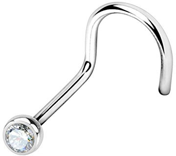 beyoutifulthings Nasen-Piercing KRISTALL Nasen-Ring Nasen-Stecker Press Fit Spirale Chirurgenstahl Silber Clear Stab 1/8mm Stein 2,5mm