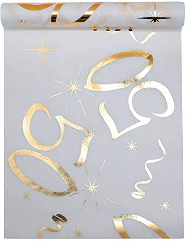 Tischläufer Weiß-Gold 50 Jahre 30 cm x 5 m Dekostoff Banner Tischdecke Tischband