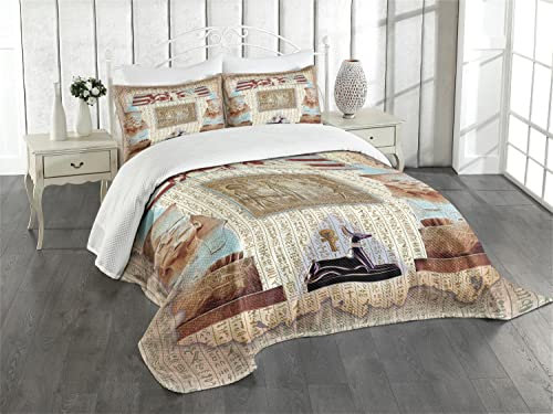 ABAKUHAUS Ägypten Tagesdecke Set, Antike Heritage Mama, Set mit Kissenbezug Weicher Stoff, für Einzelbetten 170 x 220 cm, Redwood Taupe