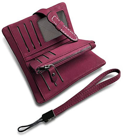 AOXONEL Petit Portefeuille en Cuir à Deux Volets pour Femme avec Blocage RFID avec Porte-Cartes et fenêtre pour Carte d'identité Violet 3, Violet3, Small, Vintage (Purple3)