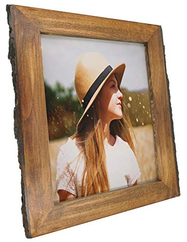 IKEREE 8x10 Picture Frames with Bark Edges, Rustic Wood Photo Frame for Tabletop or Wall Display, Natural Brown.