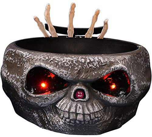ZHANGMEI Halloween Control Sensor Ghost Hand Fruit Bowl Sugar Bowl Electric Toy Skull light Ornaments Jewelry,Gray