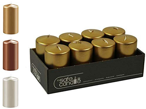 Klocke Kerzen Hochwertige Stumpenkerzen - Metallisch - Adventskerzen/Wachskerzen - Dekoration Weihnachten (Antik Gold, Höhe: 10cm / Ø 6cm - 8 Stück)