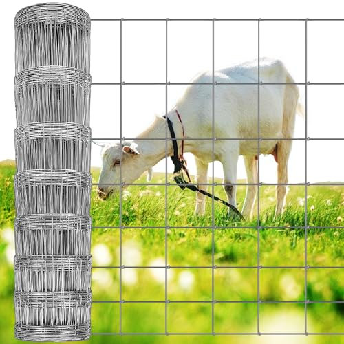 Amagabeli 50 m Wildzaun, Landwirtschaftszaun, Geflügelzaun, 80/8/15, Knotengeflecht, Maschendraht, Wiesenzaun, feuerverzinkt, Forstzaun für Tiere, Drahtzaun, Schaf, Knoten