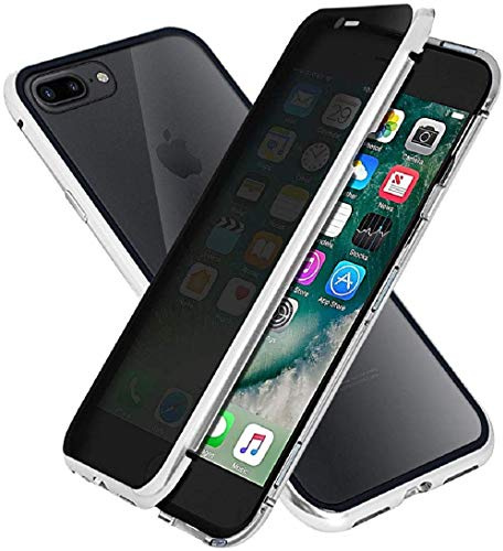 Anti-peep Magnetische Handyhülle für iPhone 6 Plus/ 6S Plus,360 Grad Magnetische Adsorption Metallrahmen Schutzhülle Anti-Spy Gehärtetem Glas Privacy Screen Schutz Case Anti-Spähen Flip Cover,Silber