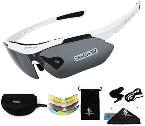 FREE SOLDIER Sportbrille Polaroid Sonnenbrille Herren Fahrradbrille 5 in 1 Taktische Militärische MTB Brille Laufbrille zum Radfahren Fahrt Wandern Fischen Outdoor-Aktivitäten(Weiß)