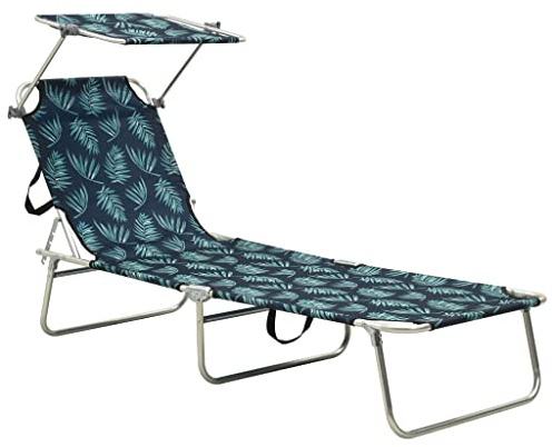 vidaXL Klappliege mit Sonnenschutz Verstellbare Rückenlehne Sonnenliege Gartenliege Strandliege Relaxliege Liege Gartenmöbel Blattmuster Aluminium
