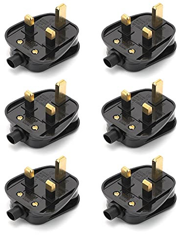AUKENIEN 3 Pin Plug UK 13 Amp 13A Mains Plugs 13 A Fused Plug with Cord Grip Electrical 3pin Plugs , Black (Pack of 6)