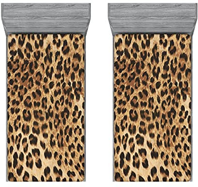 ABAKUHAUS Leopard-Druck Spannbettlaken-Set, Wildtierhaut, Bettbezug mit Rundum-Gummizug tiefer Einschub 2 Stück, 90cm x 200cm, Pale Braun Schwarz
