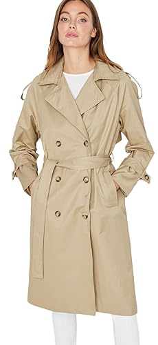TRENDYOL Damen Trendyol Offener -Gewölbter Knopfverschluss Wasserabweisender Langer Trenchcoat Trench Coat, Beige, 34 EU