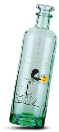 Wild - Message in a Bottle | Botella de cristal reciclado con tapón | Línea Cherry'S - Come On! | Elegante botella de diseño de mesa para agua | Ecosostenible y Green