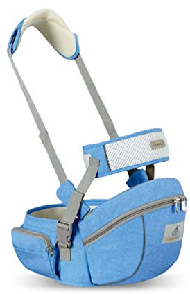 SONARIN Multifonctionnel Porte-bébé Siège de Hanche,Ergonomique Porte bébé Ventral Tabouret de Taille avec Ceinture de Sécurité & Bandoulière pour Nouveau-né Tout-Petit 0-24 Mois(Bleu Clair)
